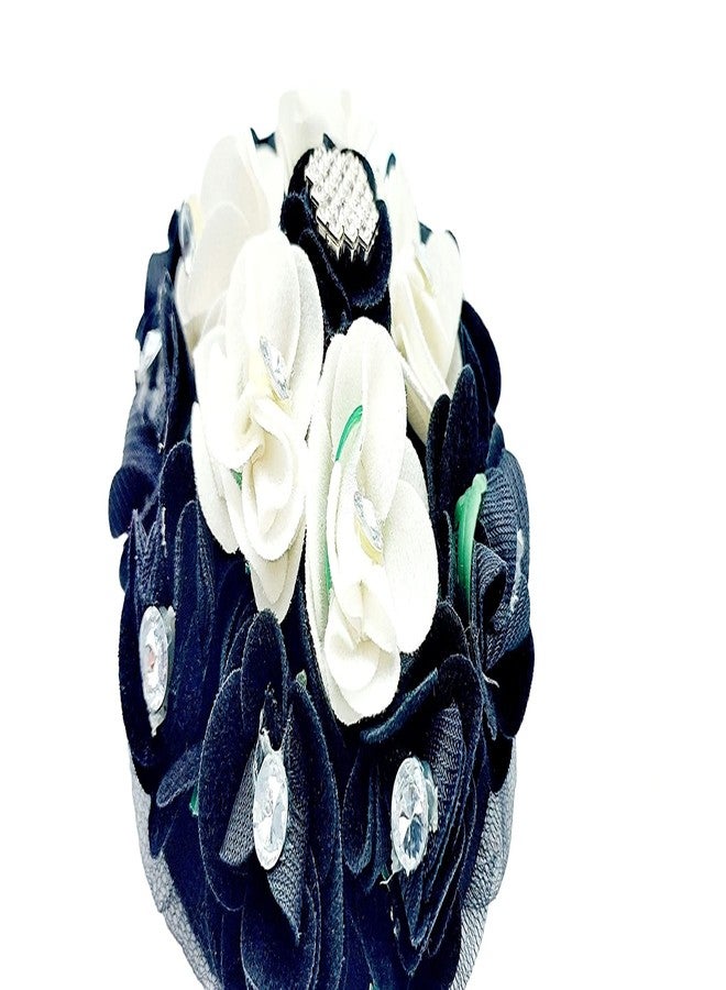 DIAN Black & White Full Bun Juda Maker Flower Gajra Hair Accessories, Artificial Juda Hair Accessories, Gajra Hair Accessories Rubber Band for Women and Girls, Flower Work Juda - Image 4