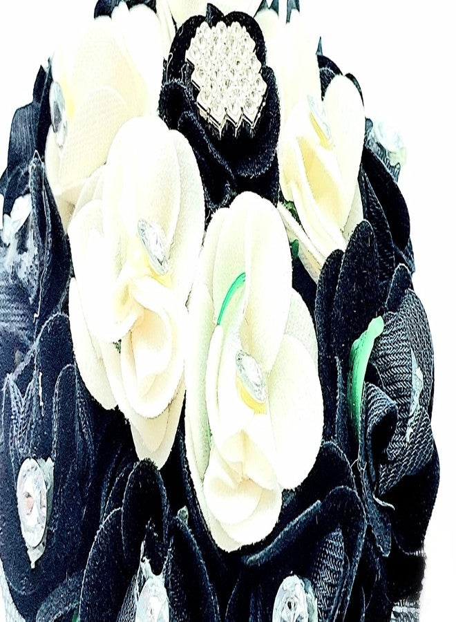 DIAN Black & White Full Bun Juda Maker Flower Gajra Hair Accessories, Artificial Juda Hair Accessories, Gajra Hair Accessories Rubber Band for Women and Girls, Flower Work Juda - Image 5