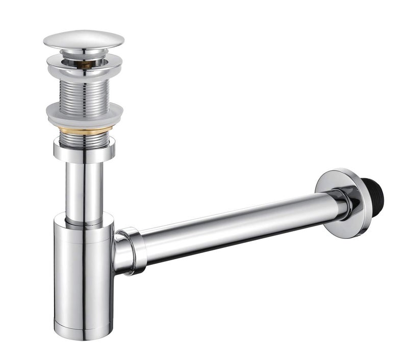 GORDEE Bathroom Sink Stopper PTrap Complete Set Adjustable 114 Bottle Trap Solid Brass Sink Drain Kit Tube and Pop Up Drain Stopper Set Without Overflow Polished Chrome