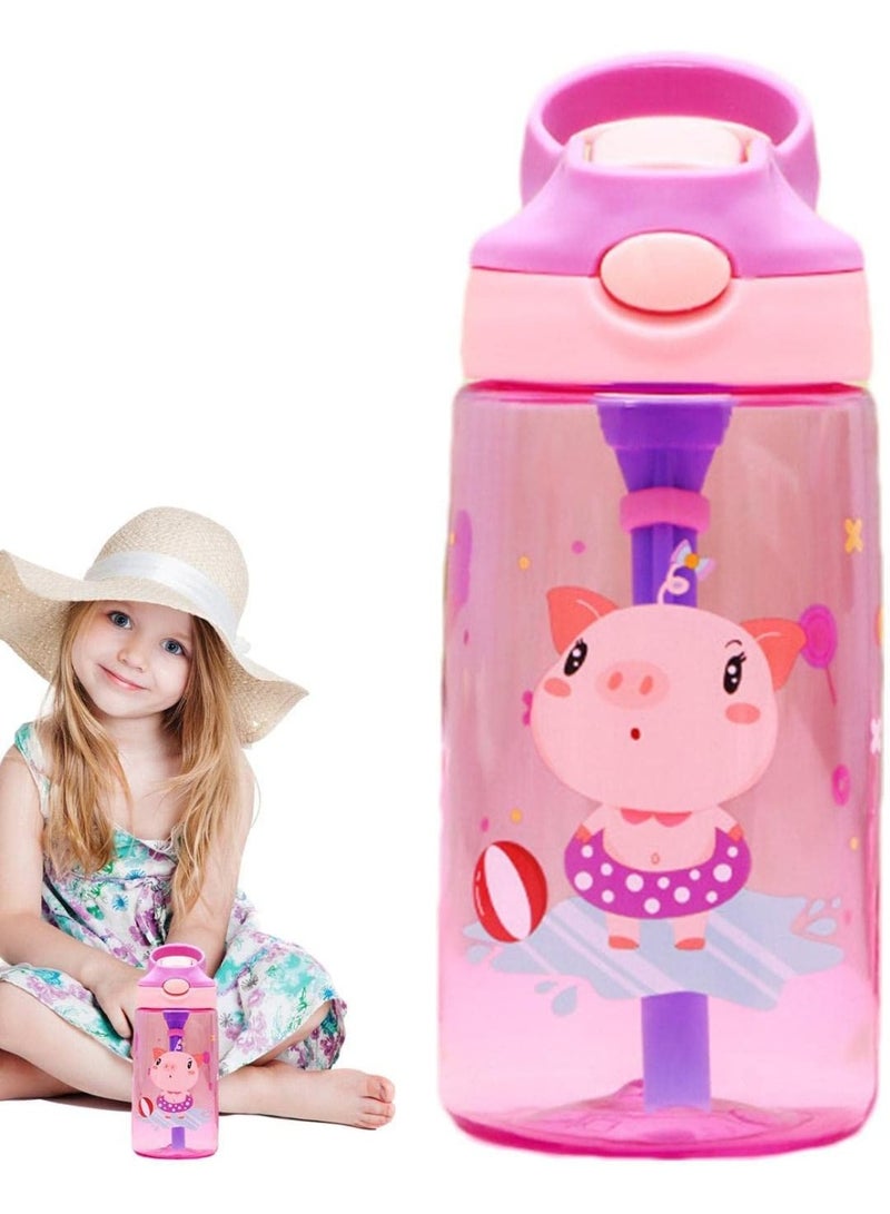 Kids Duck Bill Straw Cup, Cartoon Shatterproof Plastic Water Cup, 480ml, Spill Proof Drinking Cup for Students, Cute Children's Beverage Cup with Lid and Straw - Image 3