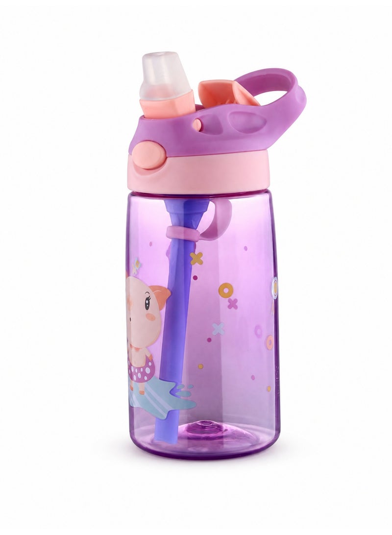 Kids Duck Bill Straw Cup, Cartoon Shatterproof Plastic Water Cup, 480ml, Spill Proof Drinking Cup for Students, Cute Children's Beverage Cup with Lid and Straw - Image 1