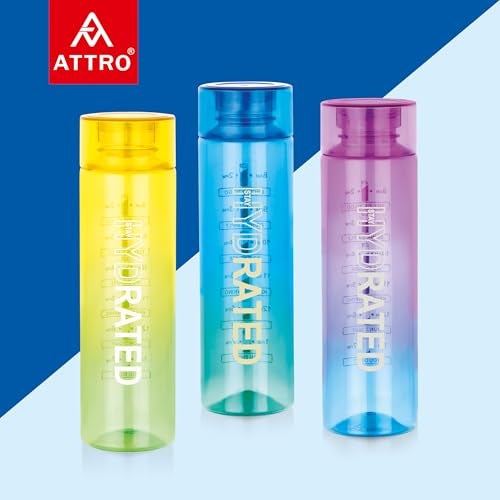 ATTRO Glitz 1000ml Dual Color Round Plastic Water Bottle Fridge Bottle – Wide Mouth, BPA-Free, Leakproof, Ideal for Gym, Office & Travel Set Of 3- Assorted - Image 3