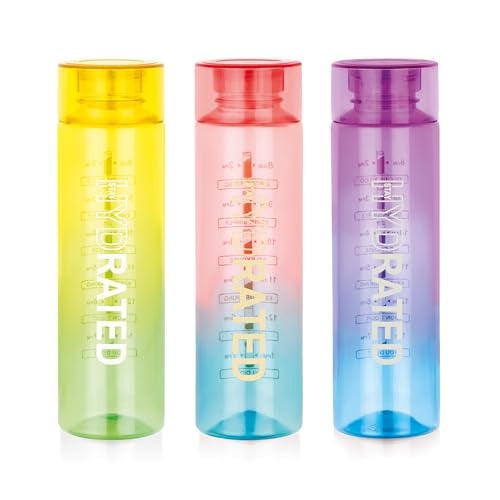 ATTRO Glitz 1000ml Dual Color Round Plastic Water Bottle Fridge Bottle – Wide Mouth, BPA-Free, Leakproof, Ideal for Gym, Office & Travel Set Of 3- Assorted - Image 1