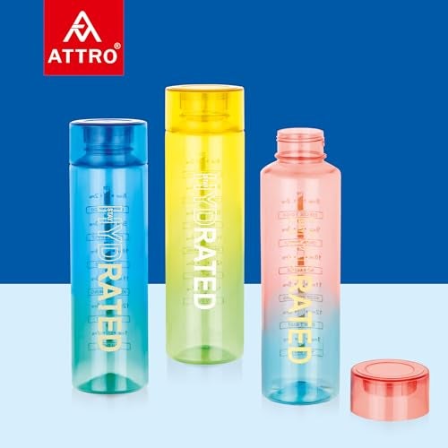 ATTRO Glitz 1000ml Dual Color Round Plastic Water Bottle Fridge Bottle – Wide Mouth, BPA-Free, Leakproof, Ideal for Gym, Office & Travel Set Of 3- Assorted - Image 4