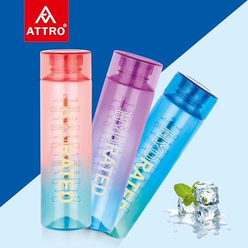 ATTRO Glitz 1000ml Dual Color Round Plastic Water Bottle Fridge Bottle – Wide Mouth, BPA-Free, Leakproof, Ideal for Gym, Office & Travel Set Of 3- Assorted - Image 5