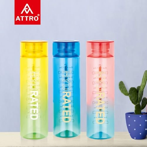 ATTRO Glitz 1000ml Dual Color Round Plastic Water Bottle Fridge Bottle – Wide Mouth, BPA-Free, Leakproof, Ideal for Gym, Office & Travel Set Of 3- Assorted - Image 2