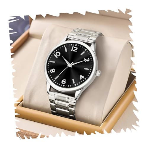 Acnos Fashion Analog Watch Black Dial Case Men's Watch Stainless Steel Silver Color Band Quartz Movement Scratch-Resistant - Image 1