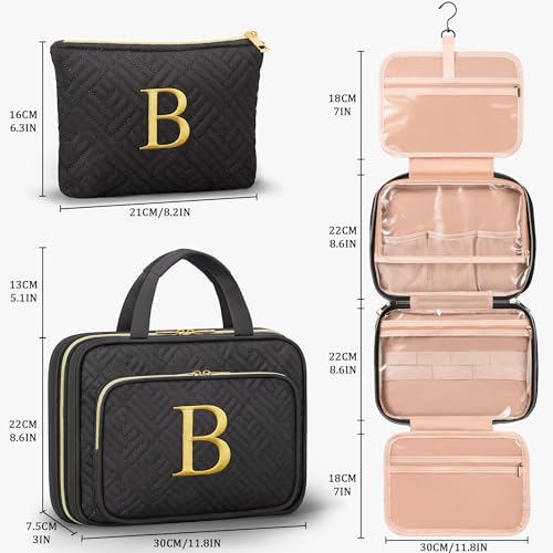 Qinline Personalized Gifts for Women Initial Toiletry Bag Hanging Travel Organizer Makeup Cosmetic Bag with Embroidery Letter Teacher Appreciation Gift Birthday Mothers Day Gifts for Mom Wife Friend Sister - Image 3