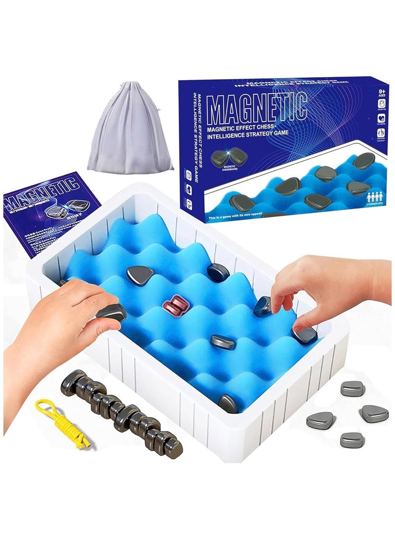 Magnetic Chess Game, Magnetic Chess with Stones, with 20 Magnetic Chess Pieces, 1 Sponge Chess Board, 1 Rope, Magnetic Game for Logic Training, Fun Tabletop Family Game for Kids and Adults（A） - Image 1