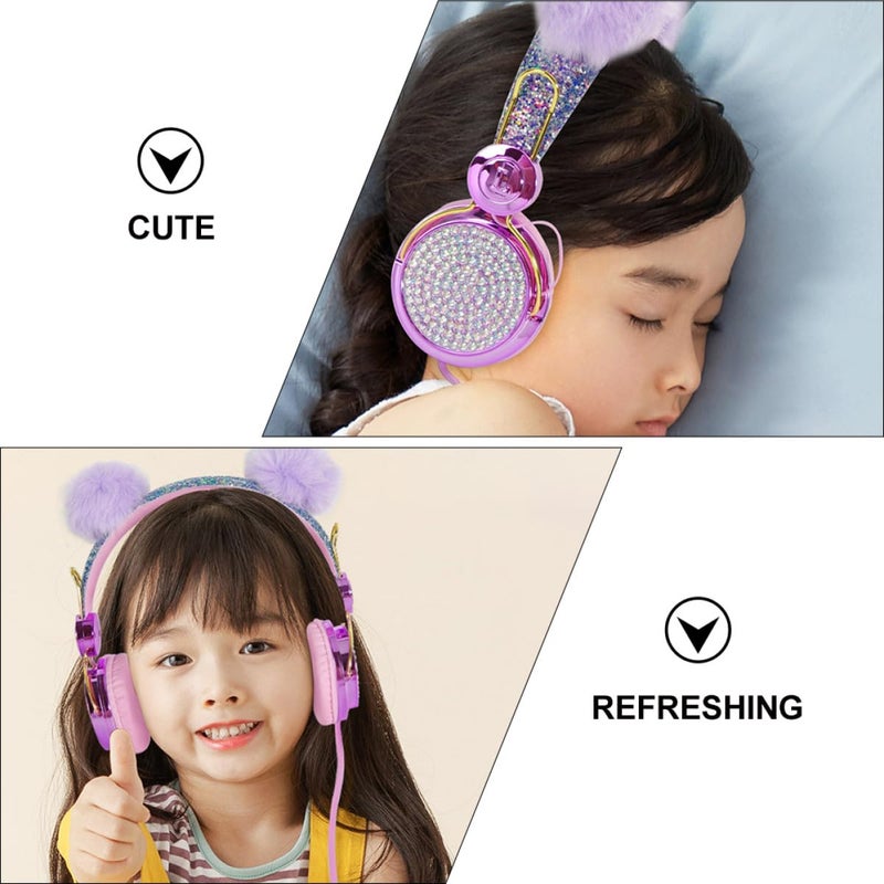 Over Ear Headphones with Microphone Adjustable Glitter Furry Ball Design Random Color for Phone Computer - Image 4