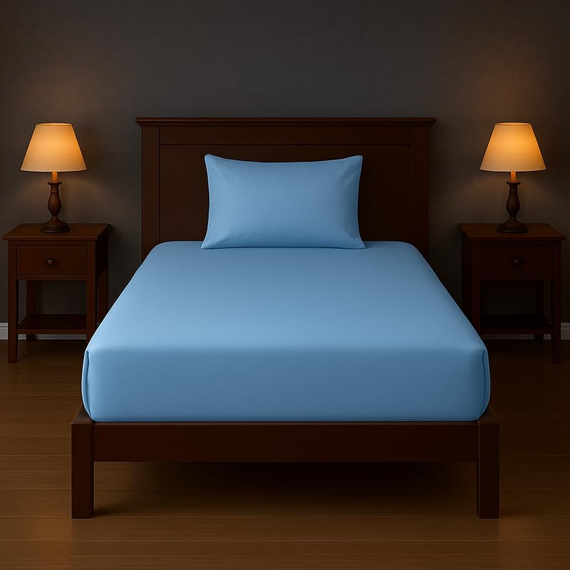 Cotton Bed Sheet with 1 Pillowcases, 2 Pieces Bedding - Hotel Luxury Bed Sheets Set (Baby Blue, 120 x 200 CM) - Image 1
