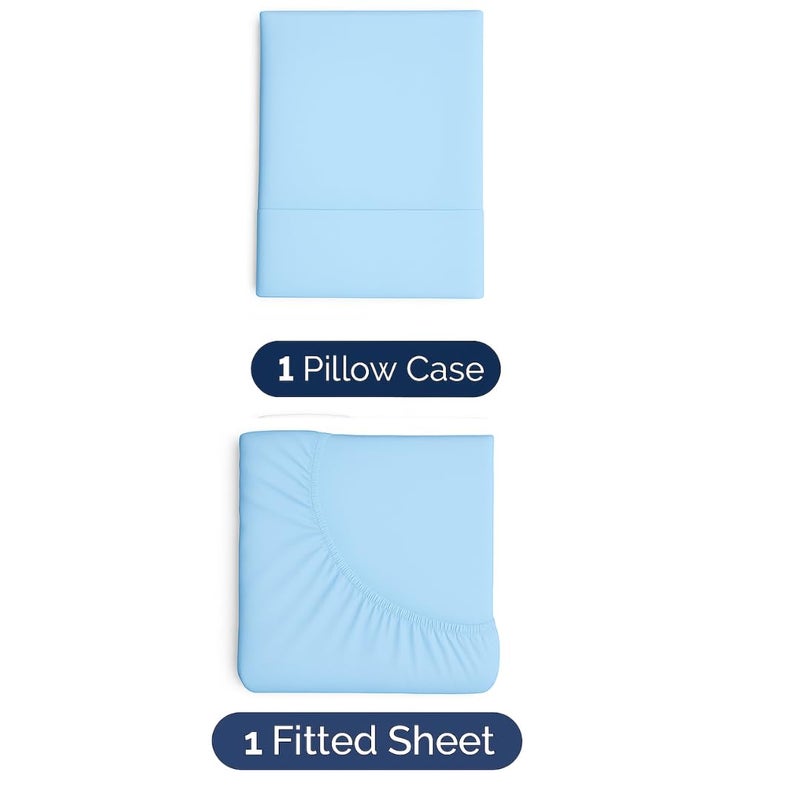 Cotton Bed Sheet with 1 Pillowcases, 2 Pieces Bedding - Hotel Luxury Bed Sheets Set (Baby Blue, 120 x 200 CM) - Image 2