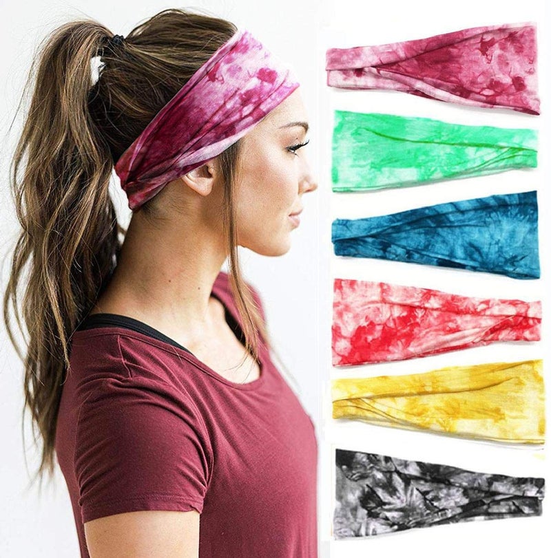 Huachi Women's Headbands Yoga Workout Exercise Headbands for Women Cute Elastic Hair Bands for Women’s Hair Tie Dye Bandeau Headband Sweatbands - Image 1