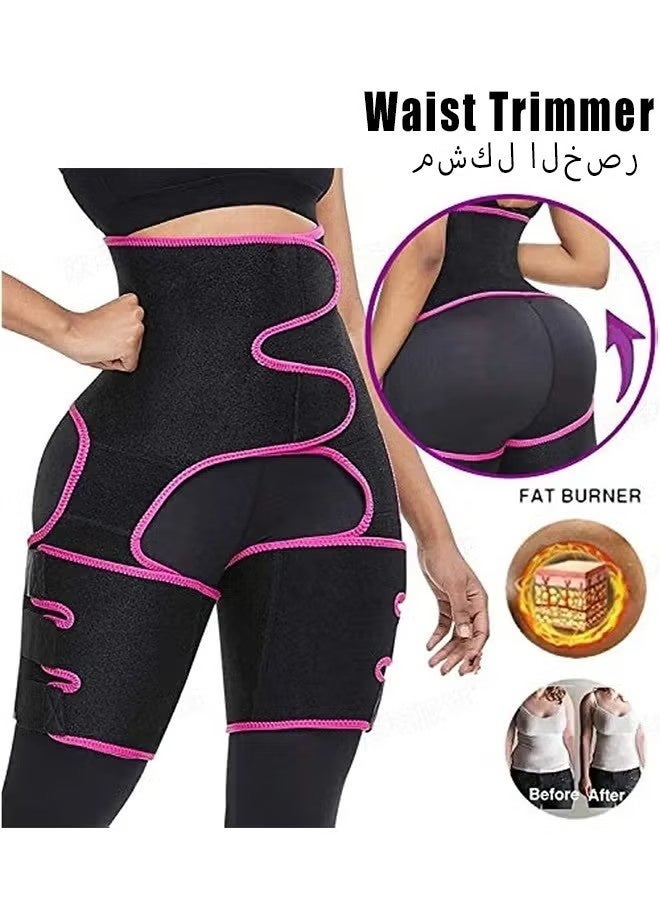 OMEVE Waist Trimmer for Women, 3in1 Thigh Trimmer Belt with Butt Lifter Slimming Body Shaper Sweat Band Size L/XL Color Black Pinck - Image 1
