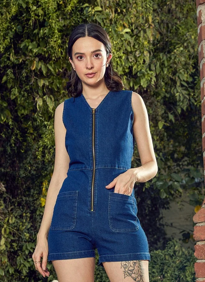 SASSAFRAS Blue Cargo Style Playsuit for Women