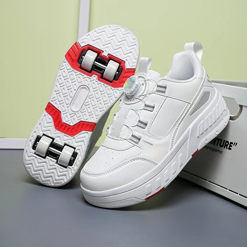 Pulley Heol Shoes Skate Shoes Four-wheel Deformation Shoes Children Adult Roller Skate Shoes Wheel Shoes Double Rai Wheel New 038 white 