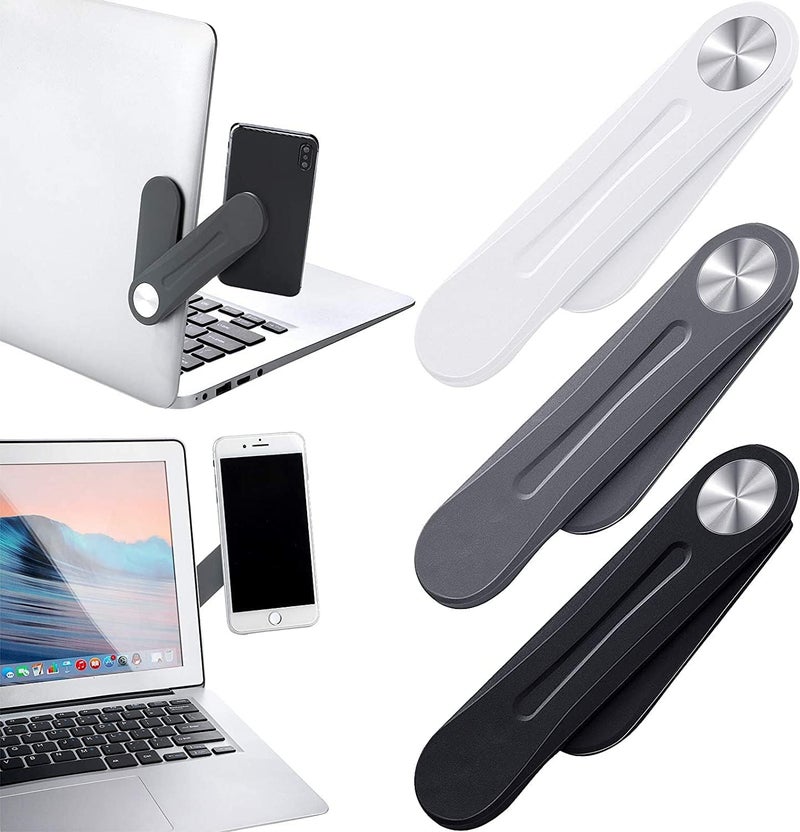 FUNI 3 Pieces Magnetic Laptop Phone Holder Adjustable Side Mount Clip for Laptop Expansion Stand for Smartphone, Office and Home Enjoying Dual Screen at The Same Time (White, Black, Dark Grey) - Image 1