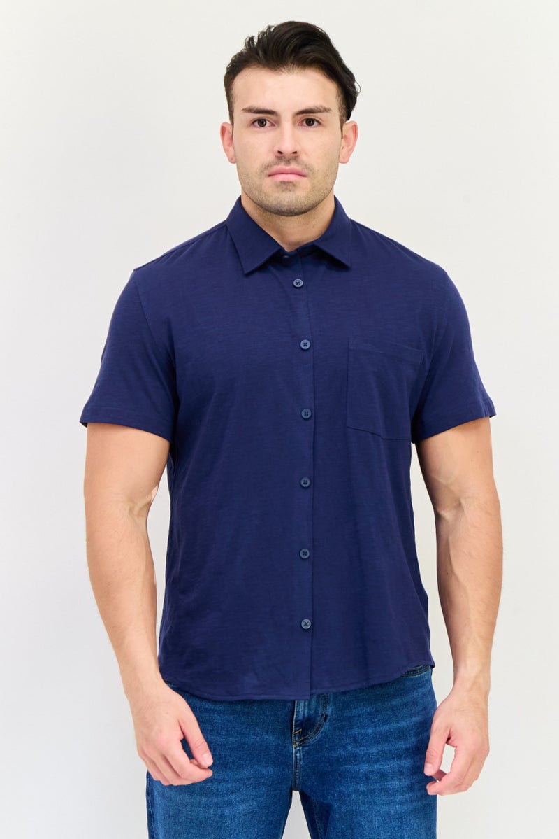 Celio قميص رجالي عادي بأكمام طويلة بلون هيثير، أزرق داكن - Image 1