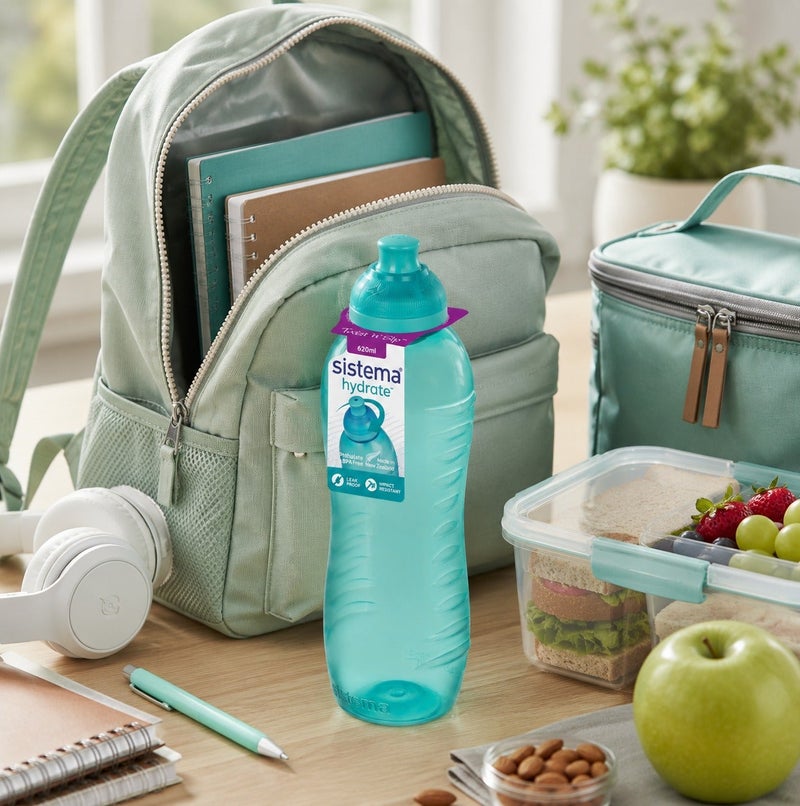 Sistema 620ML Squeeze Water Bottle, BPA Free Leak-Proof Reusable Sports Drinking Bottle, Lightweight Easy-Squeeze Bottle for School, Kids, Gym, Travel & Everyday Hydration - Green - Image 4