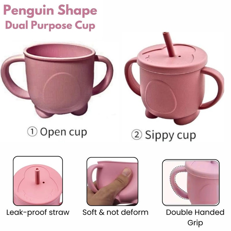 MGROY 6PCS Silicone Baby Feeding Set – Suction Plate, Bowl, Bib, Spoon, Fork & Cup – BPA-Free, Microwave & Dishwasher Safe – Soft & Safe for Babies 6 Months+ (Dark Pink) - Image 4