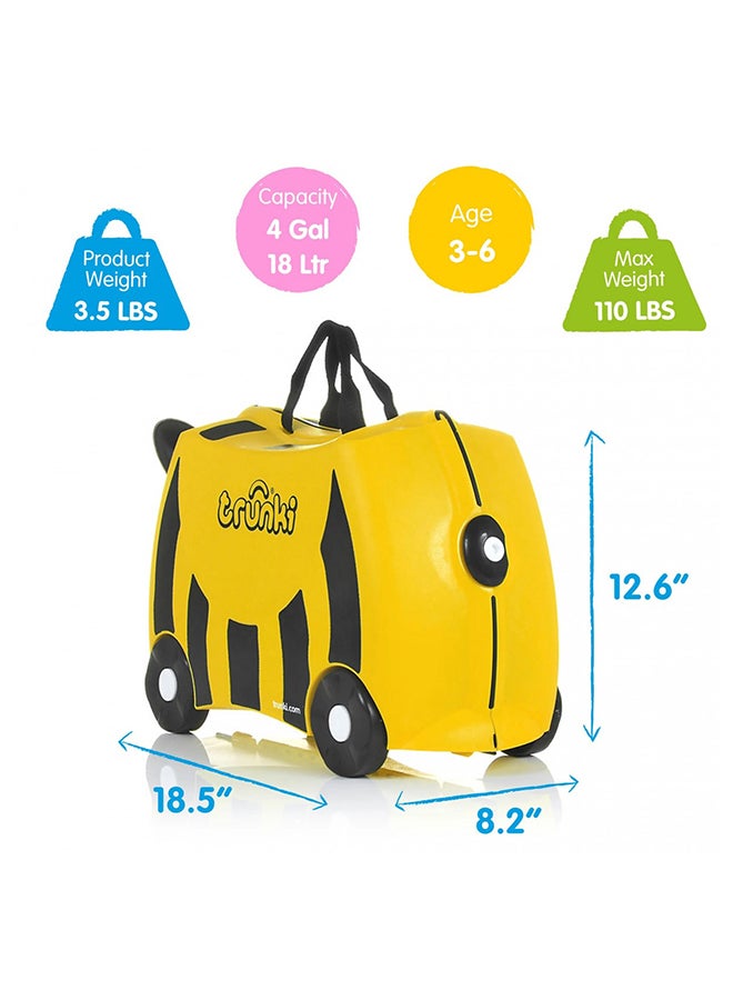 Trunki Bernard Bee Yellow Ride-On Kids Suitcase, Carry-On Cabin Luggage with Wheels, Tow Strap and Storage for Family Holidays - Image 3