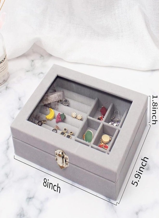 TRYV Velvet Jewellery Organizer Box with Clear Lid for Rings Earrings Necklace | 12-Grid Portable Jewellery Storage Case for Women Girls | Soft Velvet Tray, Dustproof Transparent Cover - Image 3