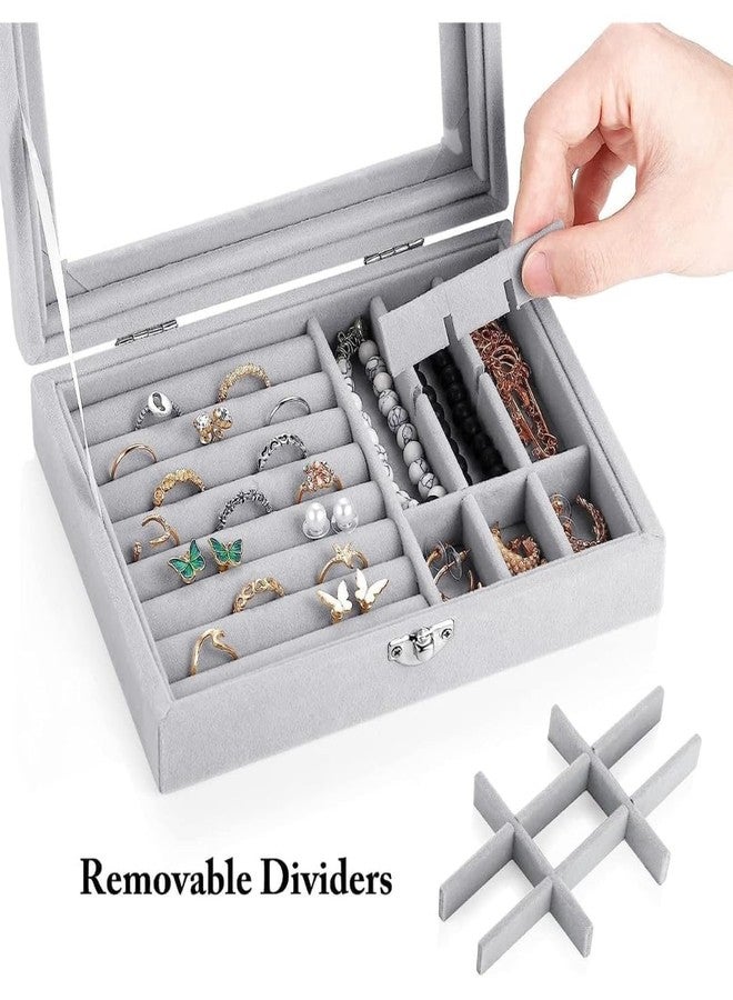 TRYV Velvet Jewellery Organizer Box with Clear Lid for Rings Earrings Necklace | 12-Grid Portable Jewellery Storage Case for Women Girls | Soft Velvet Tray, Dustproof Transparent Cover - Image 4