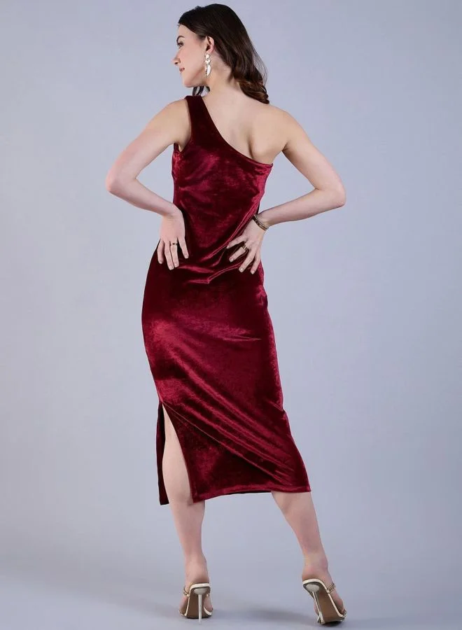 Freehand  Women Flared Solid One Shoulder Sleeveless Bodycon Dress for Women | Best Price UAE