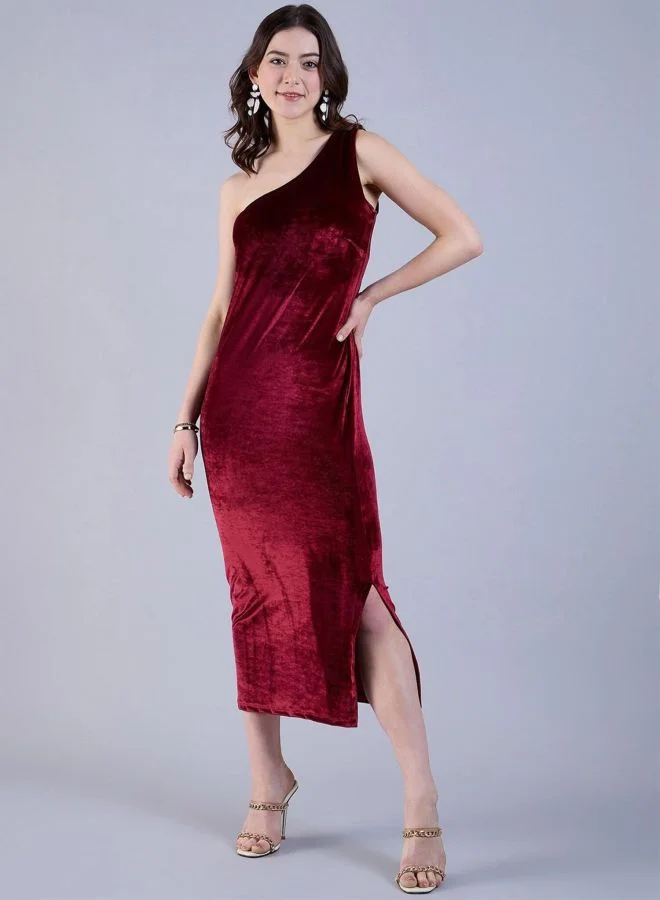 Women Flared Solid One Shoulder Sleeveless Bodycon Dress