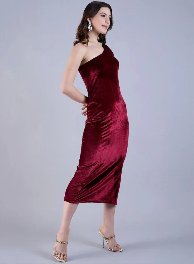 Freehand  Women Flared Solid One Shoulder Sleeveless Bodycon Dress for Women | Best Price UAE