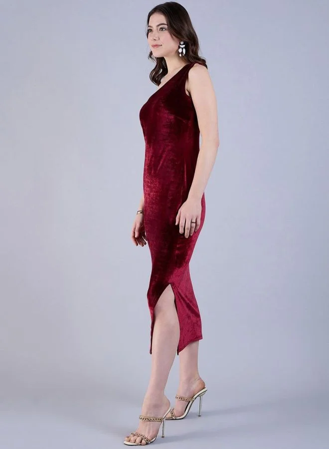 Freehand  Women Flared Solid One Shoulder Sleeveless Bodycon Dress for Women | Best Price UAE