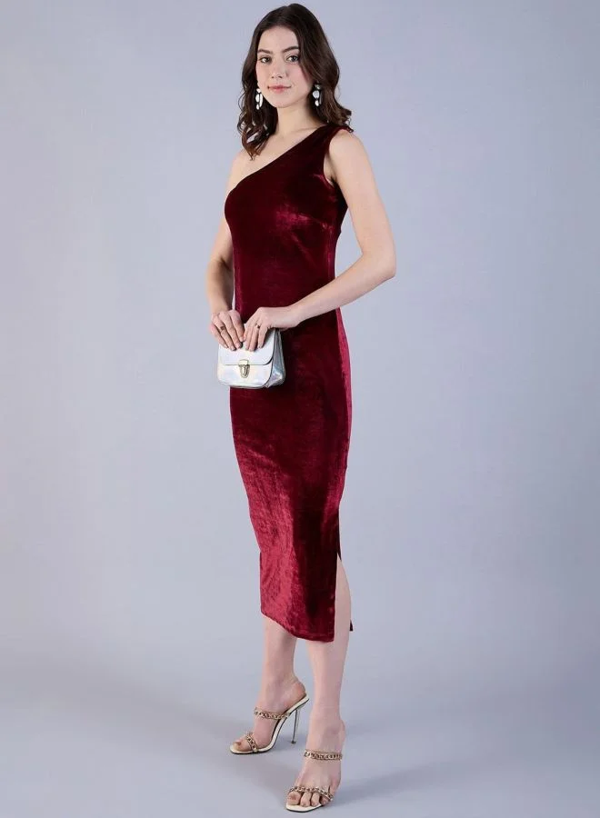 Freehand  Women Flared Solid One Shoulder Sleeveless Bodycon Dress for Women | Best Price UAE