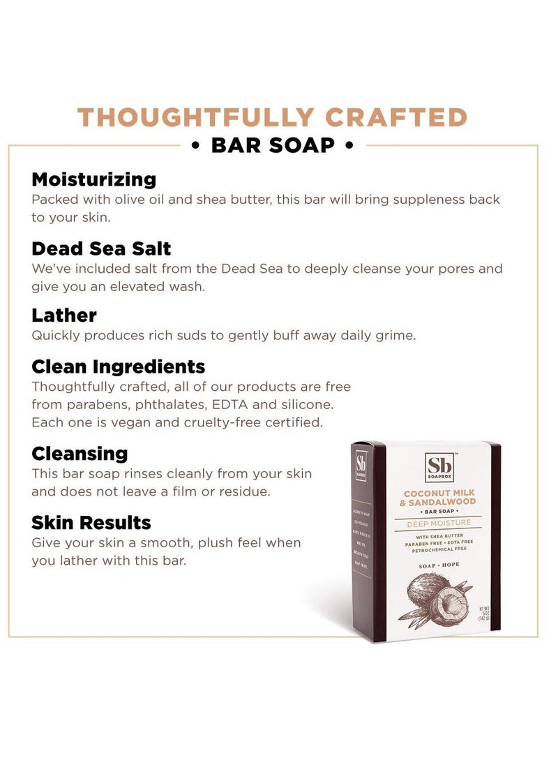 Soapbox Bar Soap, Moisturizing & Exfoliating Bar Soap with Shea Butter & Olive Oil - Coconut Milk & Sandalwood Bath Soap, Natural, Eco-Friendly, Vegan - Paraben, Gluten & Cruelty Free 5oz. (Pack of 3) - pzsku/ZF1D69E5710C1DCFAEFF9Z/45/1741154704/799cabd8-46d6-49d8-a70a-77f03214692f