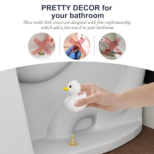 MENNTY 2Pack Ceramic White Duck Toilet Bolt Covers Decorative 4Pack Round Caps with Washers Cute Bathroom Decor Toilet Floor Screw Covers ChristmasGifts for Women - Image 3