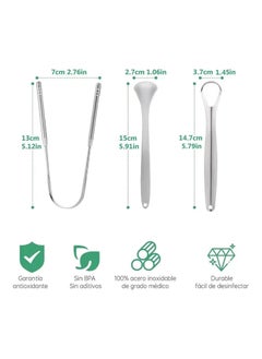Generic ongue Cleaner, Portable Stainless Steel Tongue Scraper, Tongue Scraper, Reusable Oral Cleaning Tool, 3 Pcs Dental Cleaning Tool Oral Care Kit (Stainless Steel -1)  - Image 3