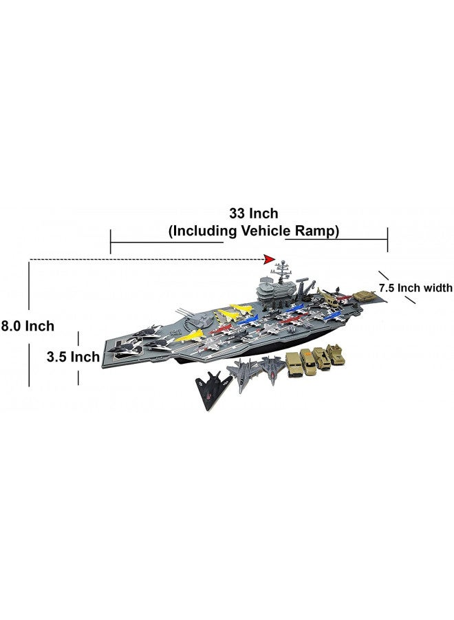 Toy Essentials Aircraft Carrier Toy Army Men with Cargo Plane Warplanes Fighter Jets Military Vehicles - Image 2