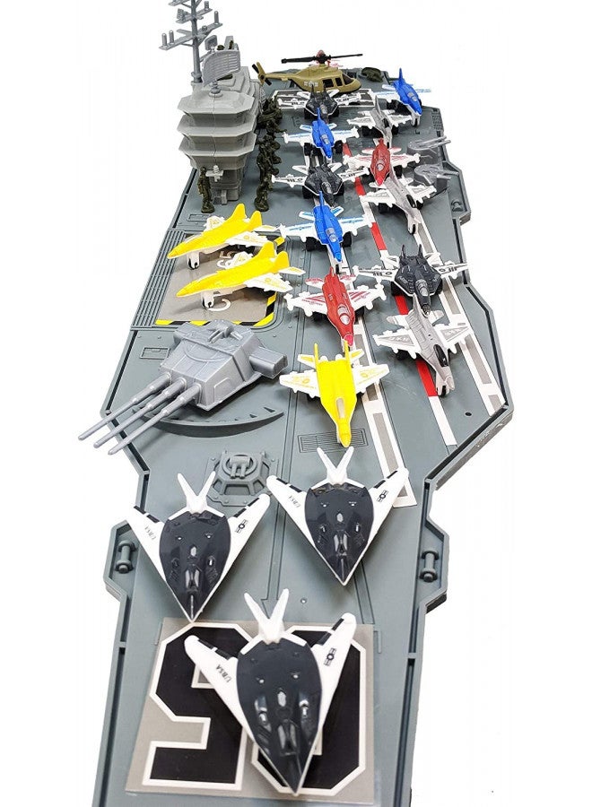 Toy Essentials Aircraft Carrier Toy Army Men with Cargo Plane Warplanes Fighter Jets Military Vehicles - Image 4