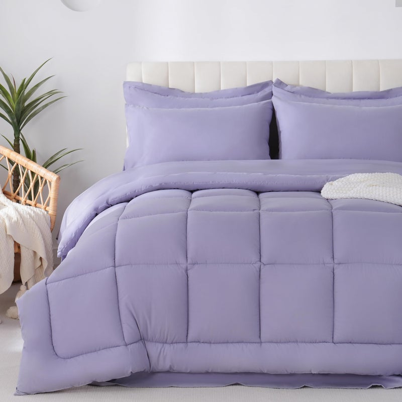 DOWNCOOL Full Size Comforter Sets, 7Pcs Full Size Bedding Sets Purple, All Season Down Alternative Bedding Comforter Sets with Comforter, Flat Sheet, Fitted Sheet, 2 Pillow Shams & 2 Pillowcases - Image 2