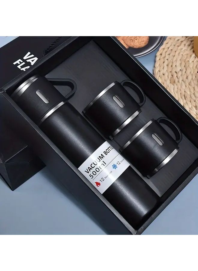 Pink Stainless Steel Thermos Set With Vacuum Insulated Bottle And Three Cups Car Holder - Image 4
