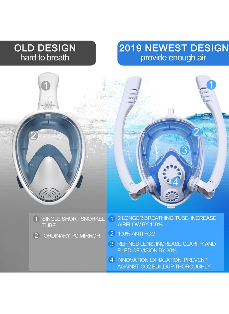 Excefore - Full Face Snorkel Mask, Snorkel Mask Full Face Anti - Fogging Scuba Diving Mask with Double Tube, 180 Degree Panoramic HD View Free Breathing Snorkeling Mask for Adults and Kids - Image 1