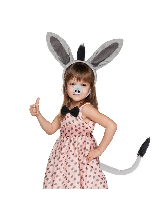 EVERMARKET - EVERMARKET 4 Pcs Donkey Costume Set, Donkey Ears Headband Donkey Nose Tail Bow Tie, Animal Donkey Costume Accessories for Halloween Christmas Birthday Party Cosplay Masquerades - Image 1