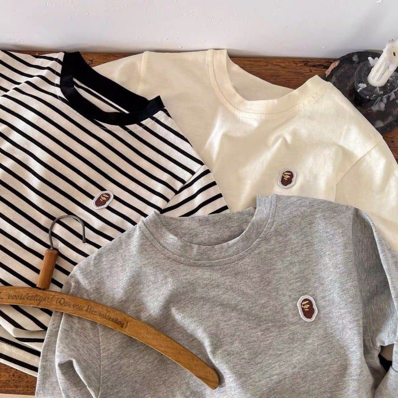 Children's Striped T-shirt Cotton Long-sleeved Boys' and Boys' 2024 Spring Top Korean Style Children's Baby Base Shirt Autumn T-shirt - Image 4