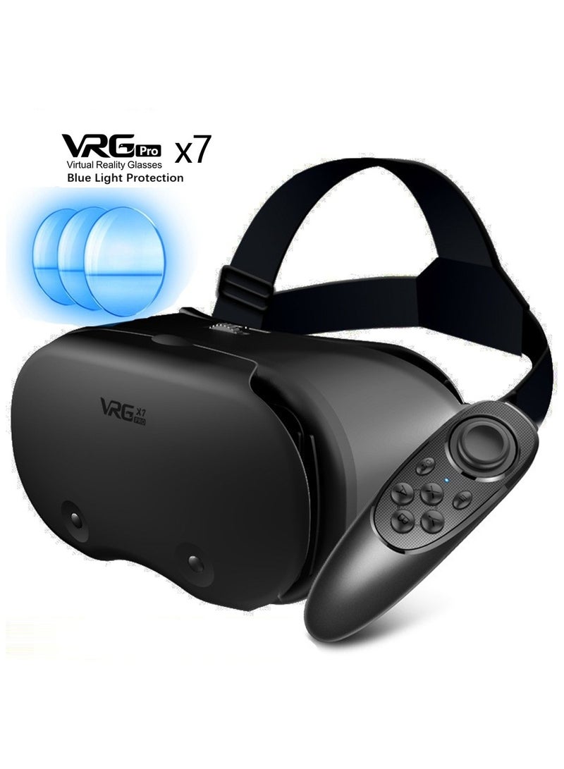 general VR Goggles VRG Pro X7 3D Virtual Reality VR Glasses, Blue Light Protection + Controller for Movies & Video Games Compatible with iOS & Android Smartphone within 5-7inch Screen Phone Eye Protected Soft & Comfortable Adjustable Distance Big Screen/ 3D Effect + Immersion /Full-Screen Vision, Full Screen, No Borders/ Immersive Games - Image 1