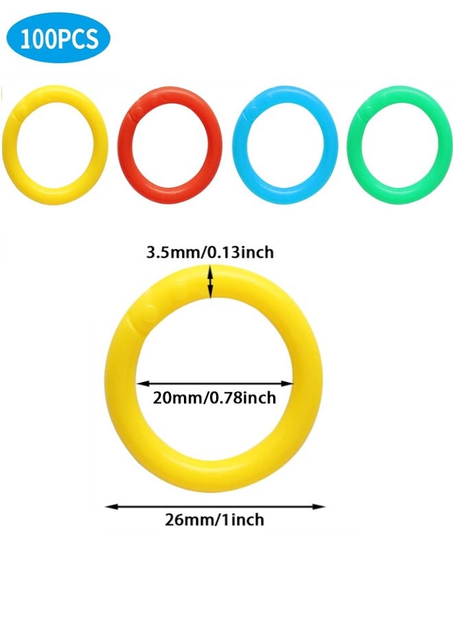 100 PCS Colorful Plastic Binder Rings,Multi-Color Binder Rings, Flexible Loose Leaf Book Rings for Cards, Scrapbooks and Keychains (20mm/0.78"Inner ring, 4 colors) - Image 2