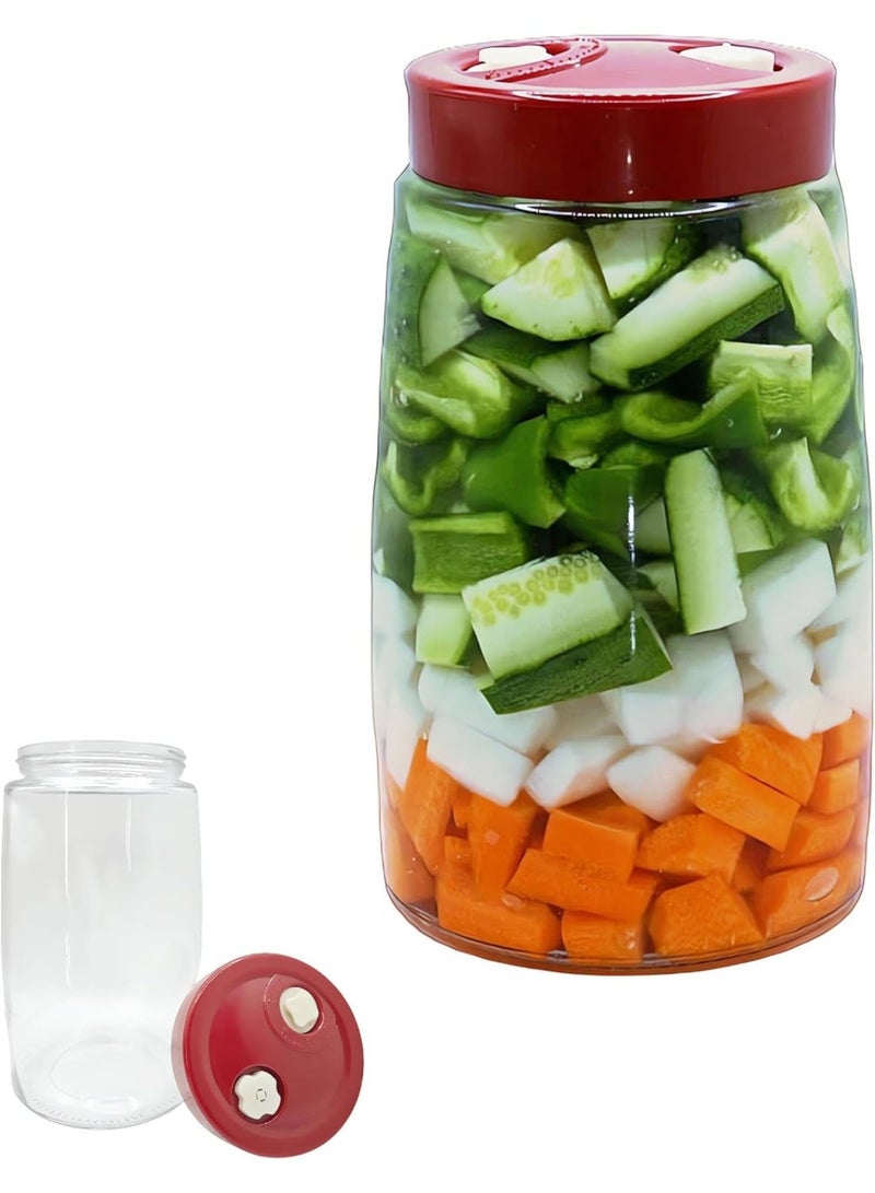 Glass Fermentation Jar With Dual Venting Valve Airlock Lid, 1.8L Wide Mouth Canning Jar for Small Batch Brewing, Fermentation, Pickle and Kimchi Container - Image 1