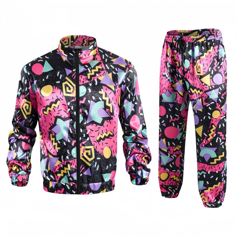 Cross Border 80 s Disco Sportswear Jacket and Pants Jogging Suit Retro Style 80 s Theme Party Rose floral sportswear