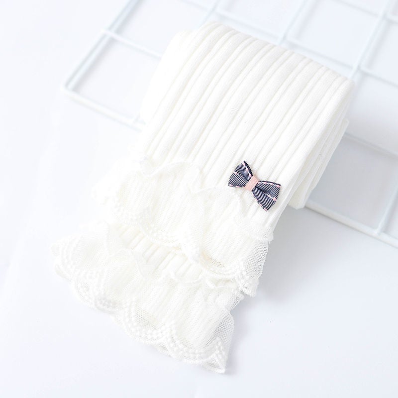 Girls' Pantyhose Fleece-Lined Thin Winter Princess Lace Outer Wear Nine-Point Baby Thickened Children'S Leggings - Image 1