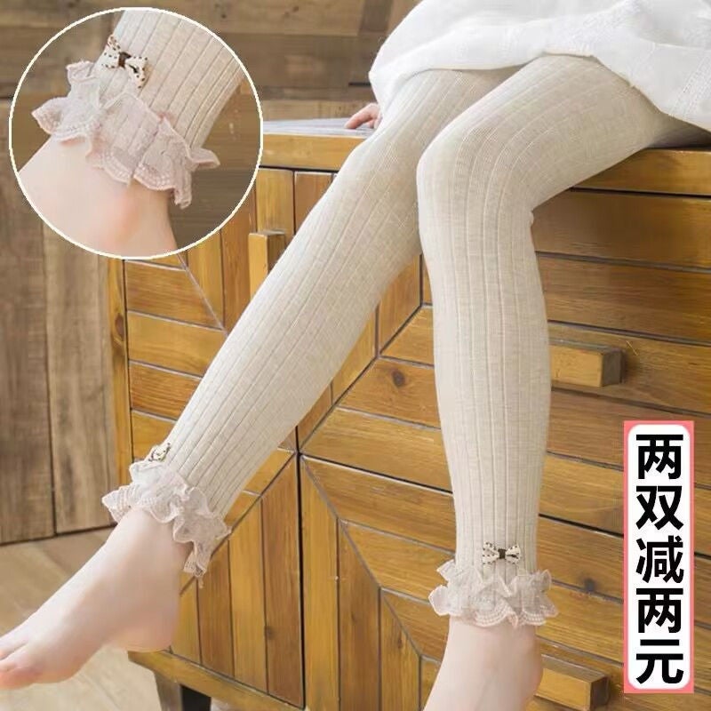 Girls' Pantyhose Fleece-Lined Thin Winter Princess Lace Outer Wear Nine-Point Baby Thickened Children'S Leggings - Image 2
