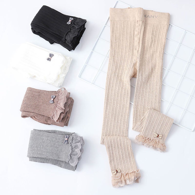 Girls' Pantyhose Fleece-Lined Thin Winter Princess Lace Outer Wear Nine-Point Baby Thickened Children'S Leggings - Image 4