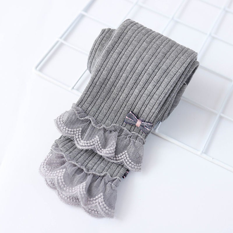 Girls' Pantyhose Fleece-Lined Thin Winter Princess Lace Outer Wear Nine-Point Baby Thickened Children'S Leggings - Image 5